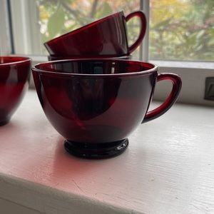 4 Ruby Red Depression Glass Cups